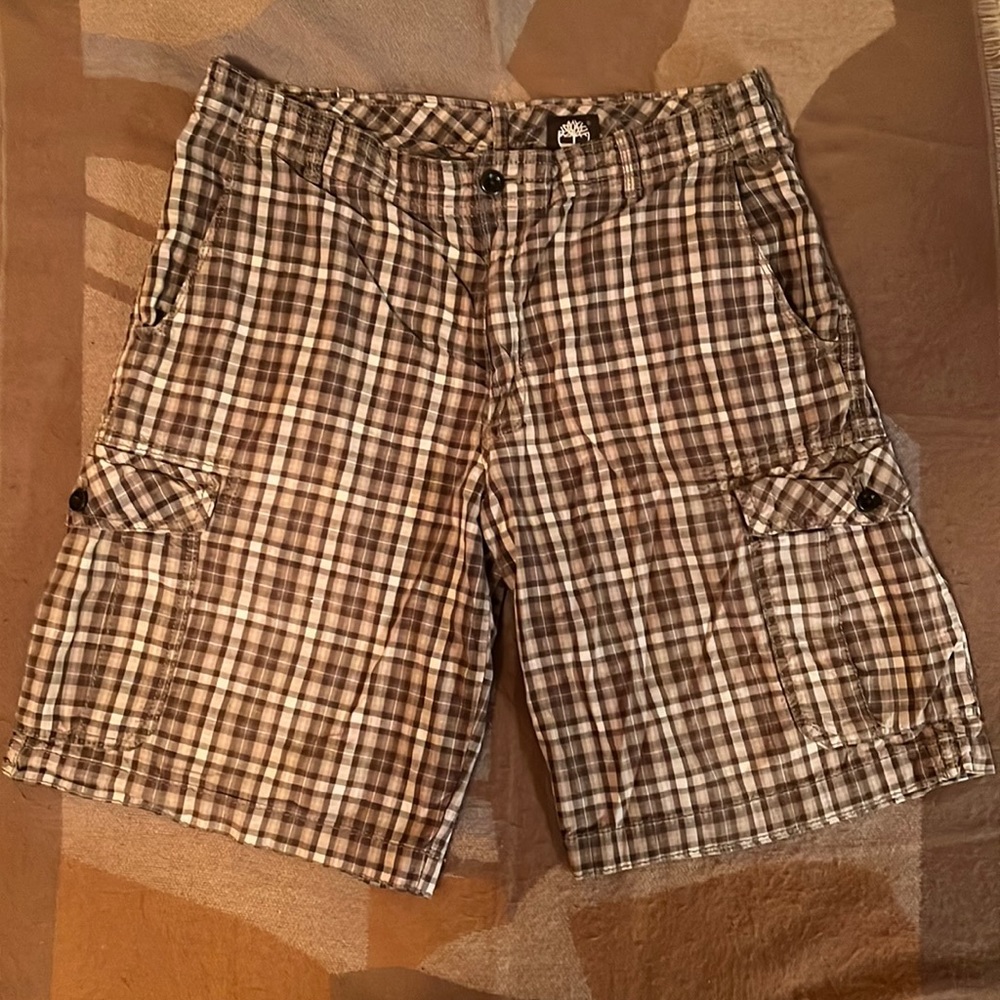Vintage Timberland brown checked Cotton Cargo Shorts, 34